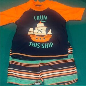 Carter's Navy, Orange & Teal Pirate Ship Rashguard Swim Set
